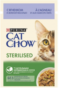 Cat Chow Sterilised с Ягненком и Зеленой фасолью в соусе